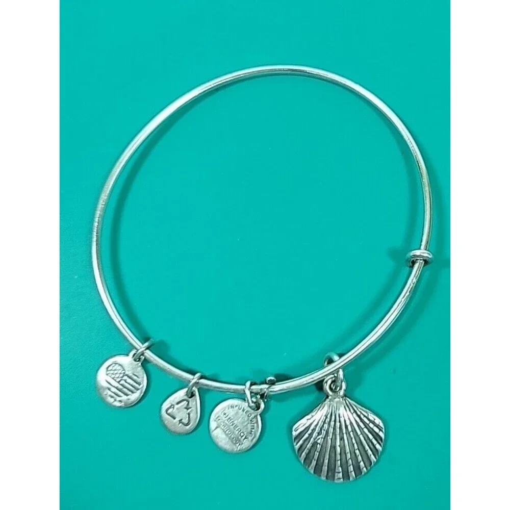 Alex and Ani Sea Shell Charm Silver Tone Adjustable Bangle Bracelet - Picture 1 of 6
